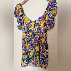 Zara Floral Puff Sleeve Corset Mini Dress Multicolor Size M Cottagecore